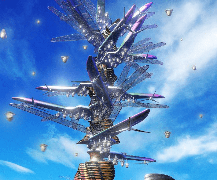 Futuristic Design Vertical + Horizontal Farm Tower Farming and Crop distribution tower by Kevin Chu